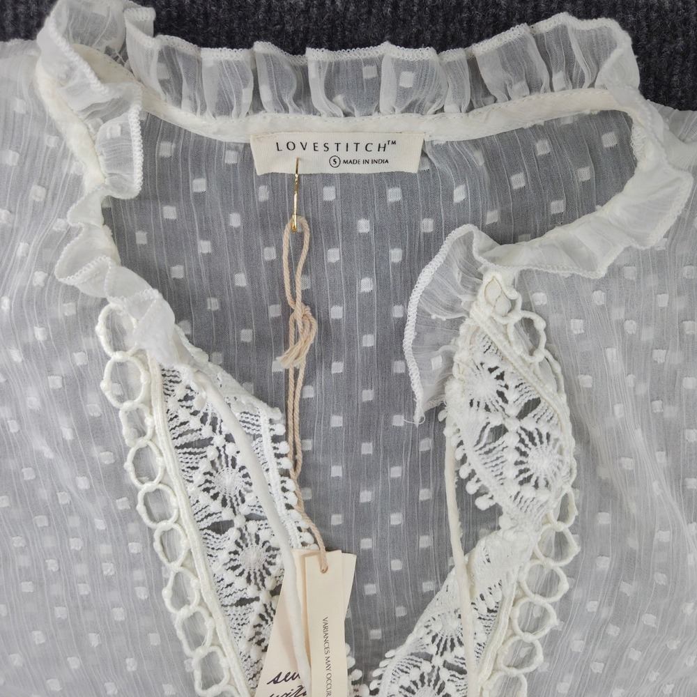 Lovestitch‎ White Swiss Dot Lace Trim Tunic Dress Fairycore Coquette Small NWT